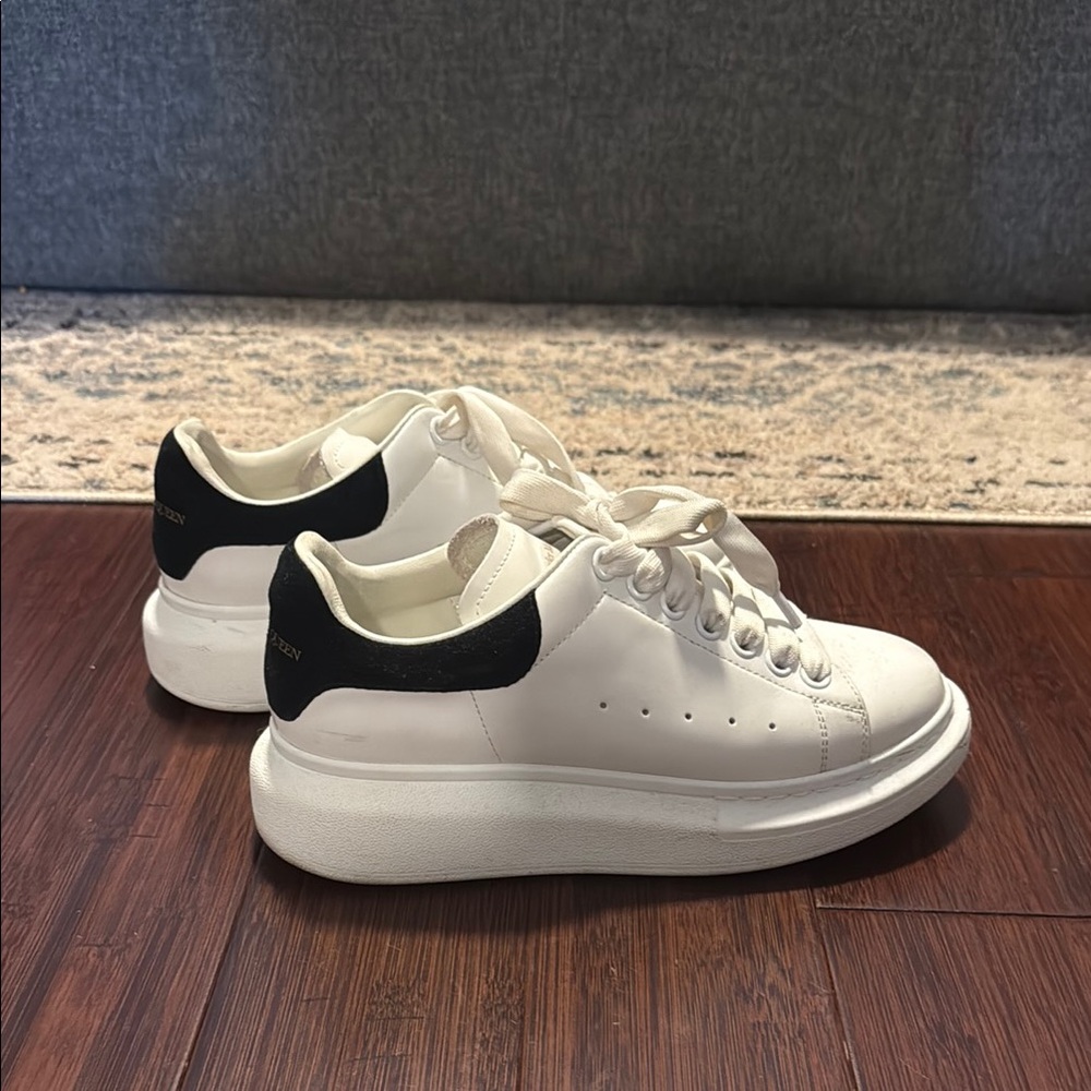 Alexander McQueen White and Black Leather Sneakers